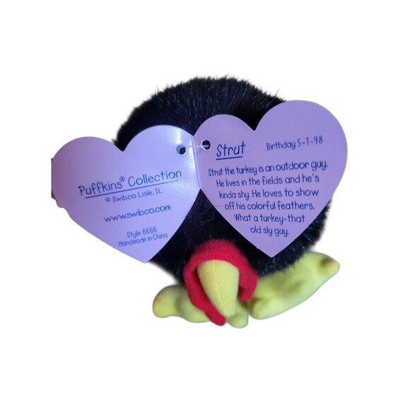 NWT Vintage 4.6" Swibco Puffkins Strut the Turkey Plush 1998 Stuffed Animal - Picture 7 of 7